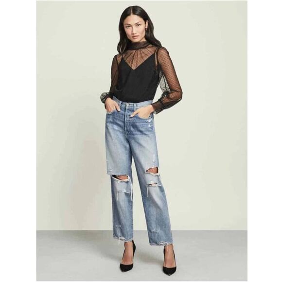 Veronica Beard Blake Classic Straight High Rise Distressed Button Fly Jeans 25 - Picture 1 of 6